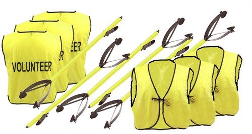 ArcMate Volunteer Kit LITE - 6-Pack Safety Vests & Trash Grabbers for Community Cleanup - High Visibility Volunteer Vests with Back Imprint & Lightweight Plastic Pickup Tools - Yellow, Large - Perfect for Park Cleanups, Beach Patrols & Event Volunteering