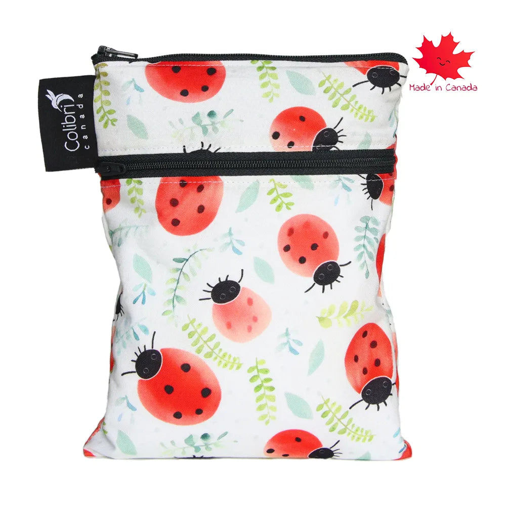 Colibri Mini Double Duty Wet Bag - Reusable Waterproof Diaper Bag for Swimsuits & Clothes - Ladybugs Print | Perfect for Baby Care, Beach Trips & Gym Essentials