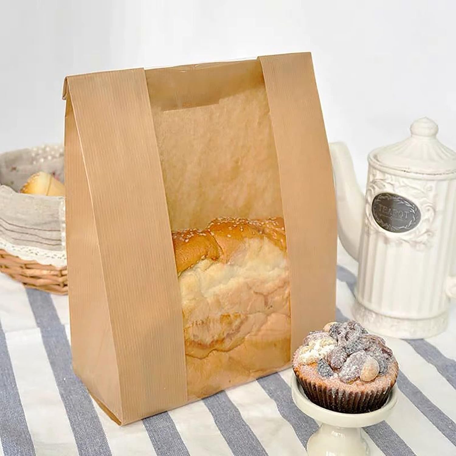 Large Paper Bread Bags with Window - 25pcs Bakery Storage Bags for Homemade Sourdough, Loaves & Cookies | Perfect for Fresh Bread Packaging, Bakery Display & Food Gifting