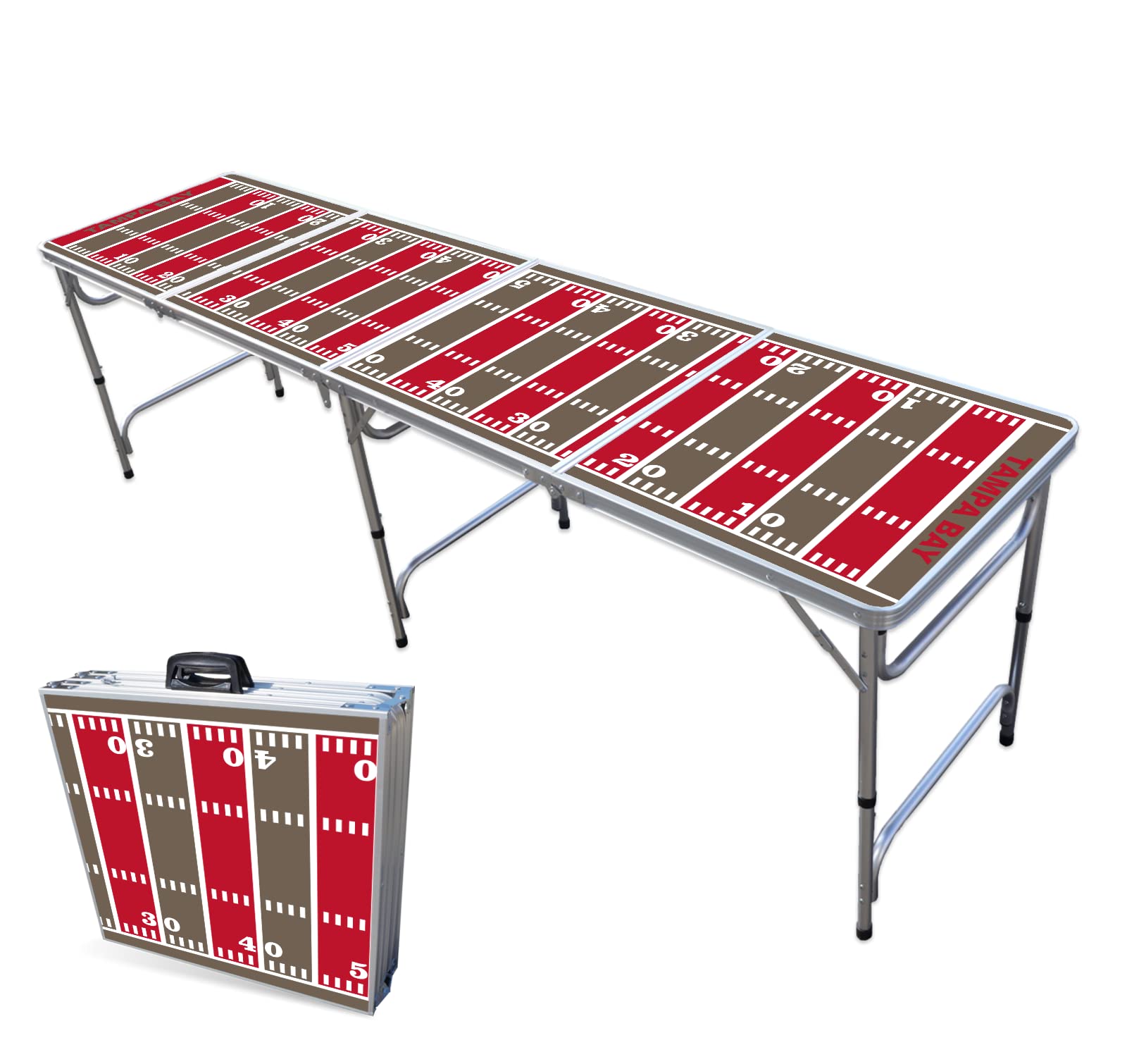 8-Foot Folding Portable Beer Pong Table with LED Lights & Cup Holders - Tampa Bay Football Field Design for Parties, Tailgates & Outdoor Games (Multiple Models Available)