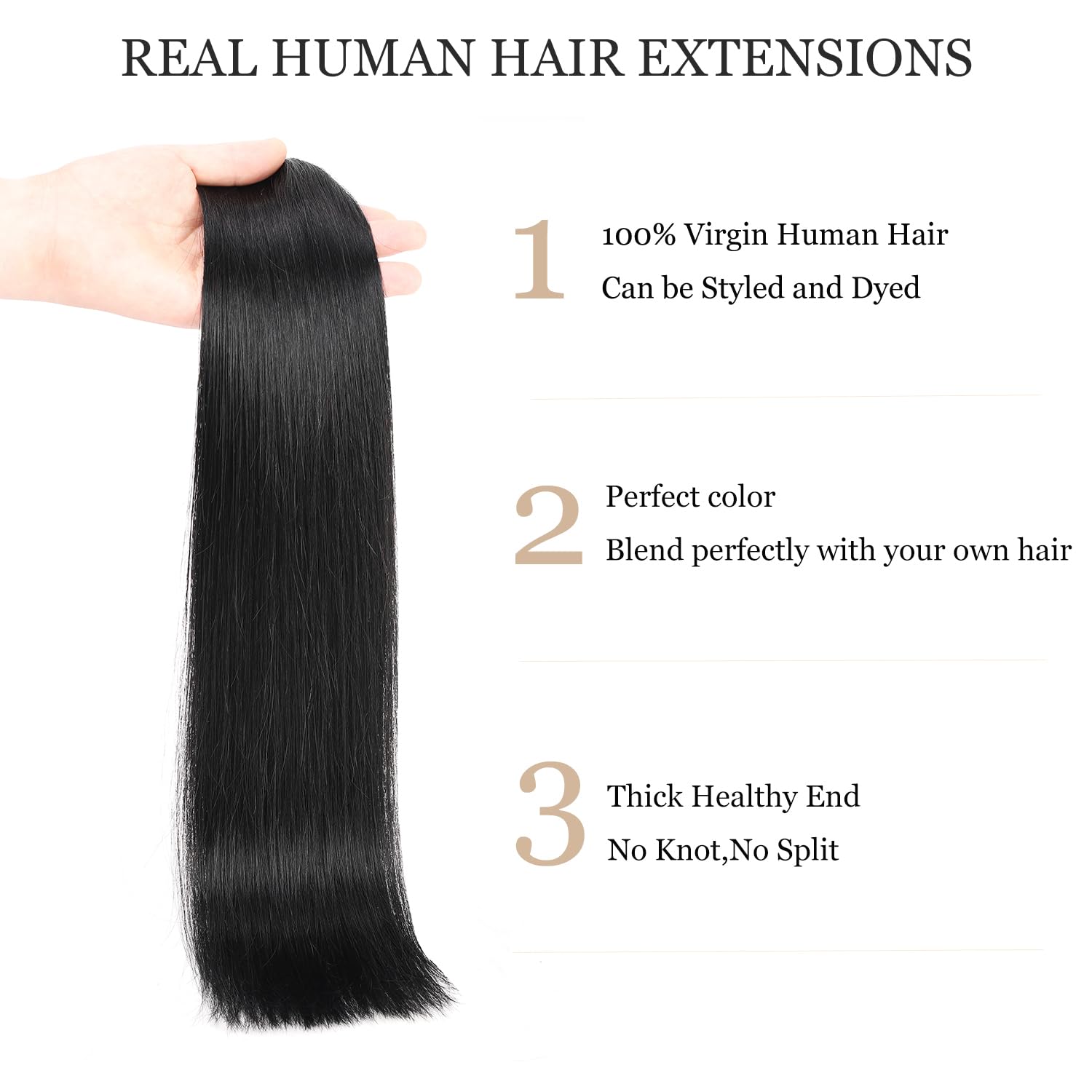 20 Inch 120G Double Weft Straight Clip-In Human Hair Extensions for Women - #1 Jet Black - 8Pcs with 20 Clips | Natural Look for Daily Wear, Parties & Special Occasions