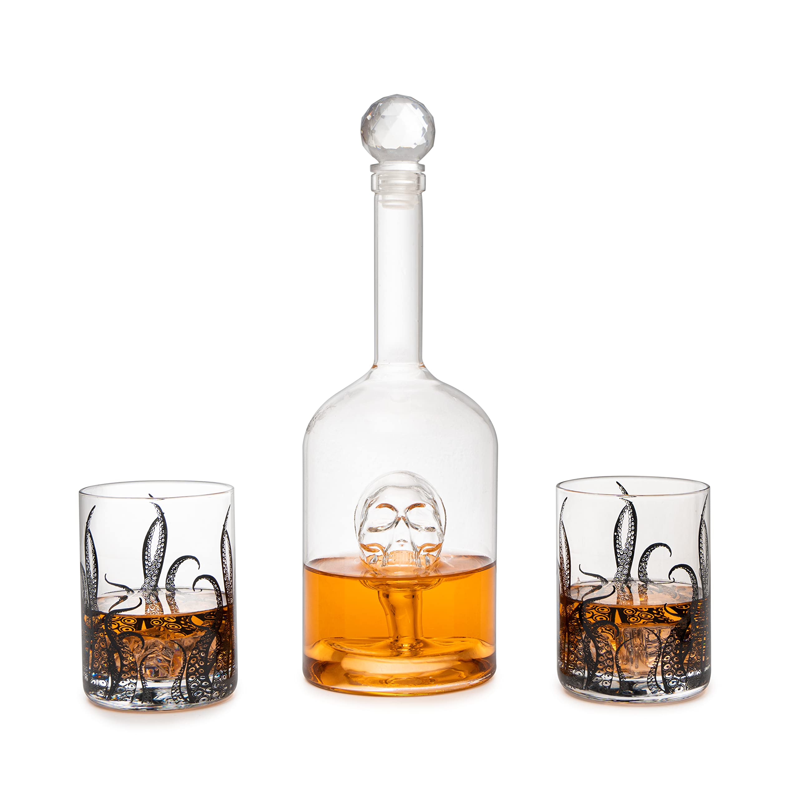 Premium Octopus Kraken Chest Wine & Whiskey Decanter Set with 2 Glasses - Exquisite Handcrafted Detail for Whiskey Lovers, Wine Enthusiasts & Nautical Decor - Perfect Holiday Gift for Sea-Themed Parties, Home Bars & Collector Displays