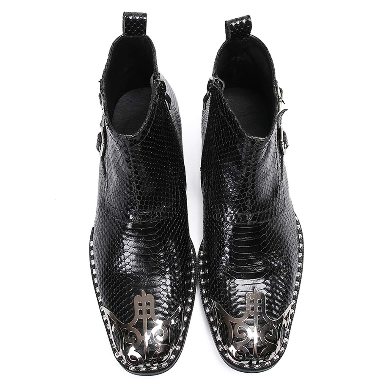 Santimon Men's Western Boots - Genuine Leather Cowboy Boots with Metal Toe & Side Zipper - Black Dress Boots for Men - Perfect for Rodeo, Country Dancing & Casual Wear