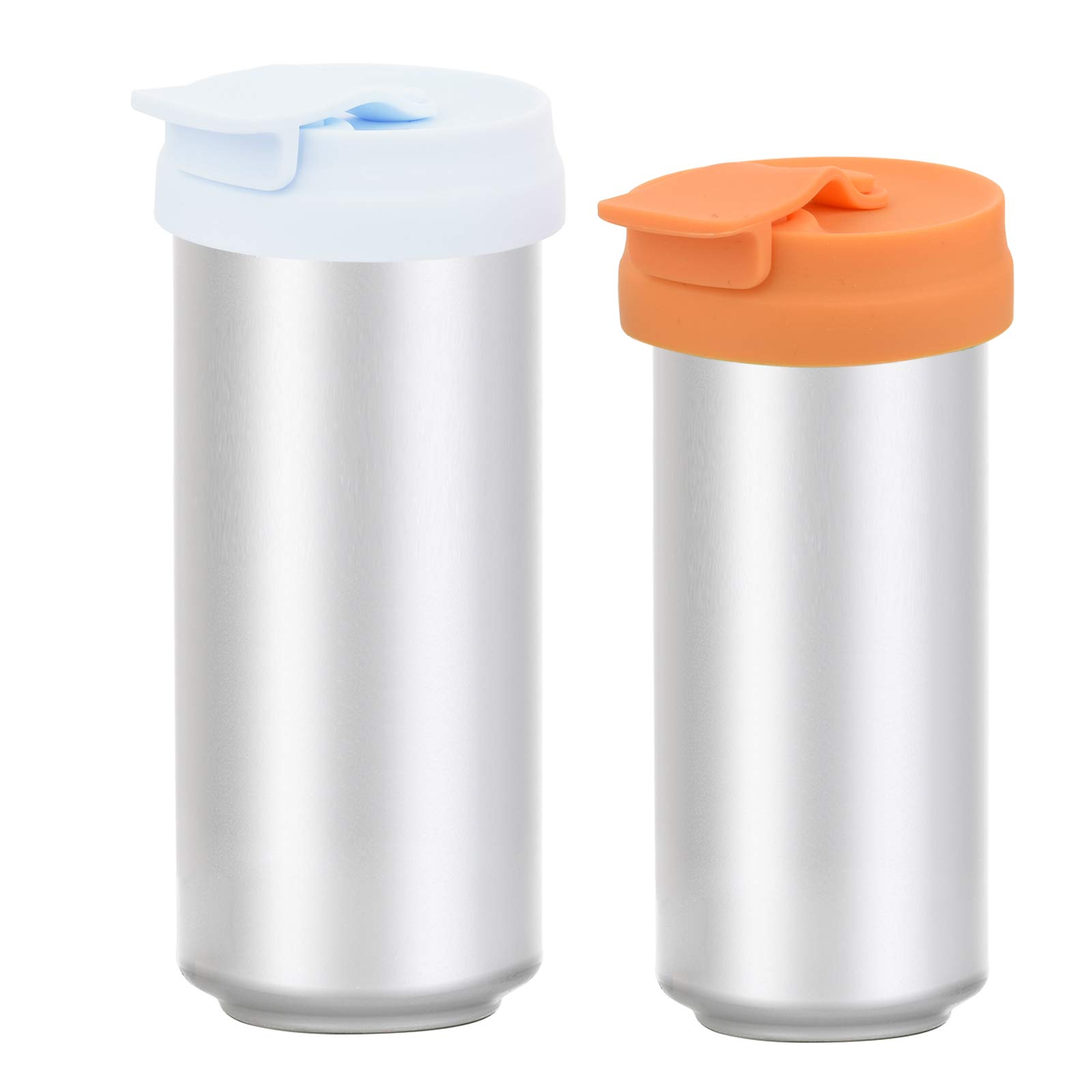 Silicone Slim Can Lids - Leak-Proof Beverage Can Cover for Tall Skinny Cans, Beer Bottles, Soda & Energy Drinks (Blue & Orange) - Perfect for Parties, Camping & Outdoor Activities