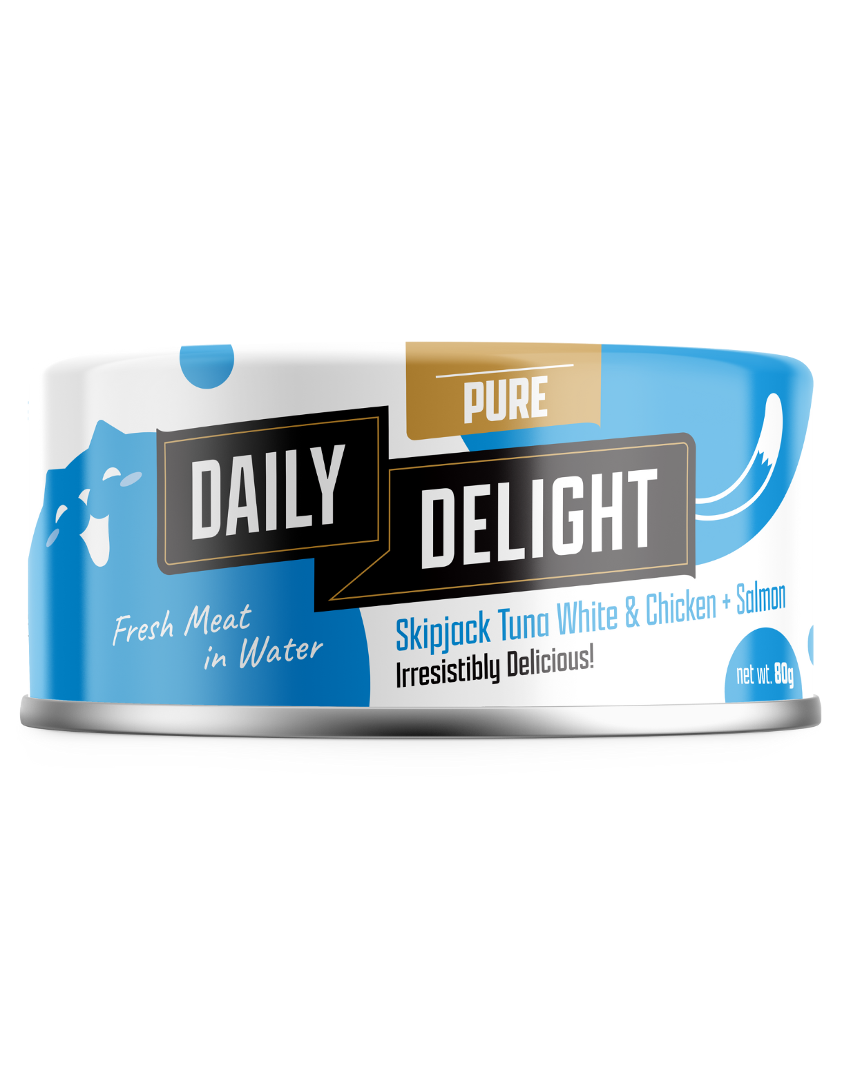 Premium Skipjack Tuna & Salmon with Chicken Canned Cat Food - Grain-Free, High Protein Wet Food for Adult Cats (80g) - Perfect for Mealtime, Travel & Emergency Kits