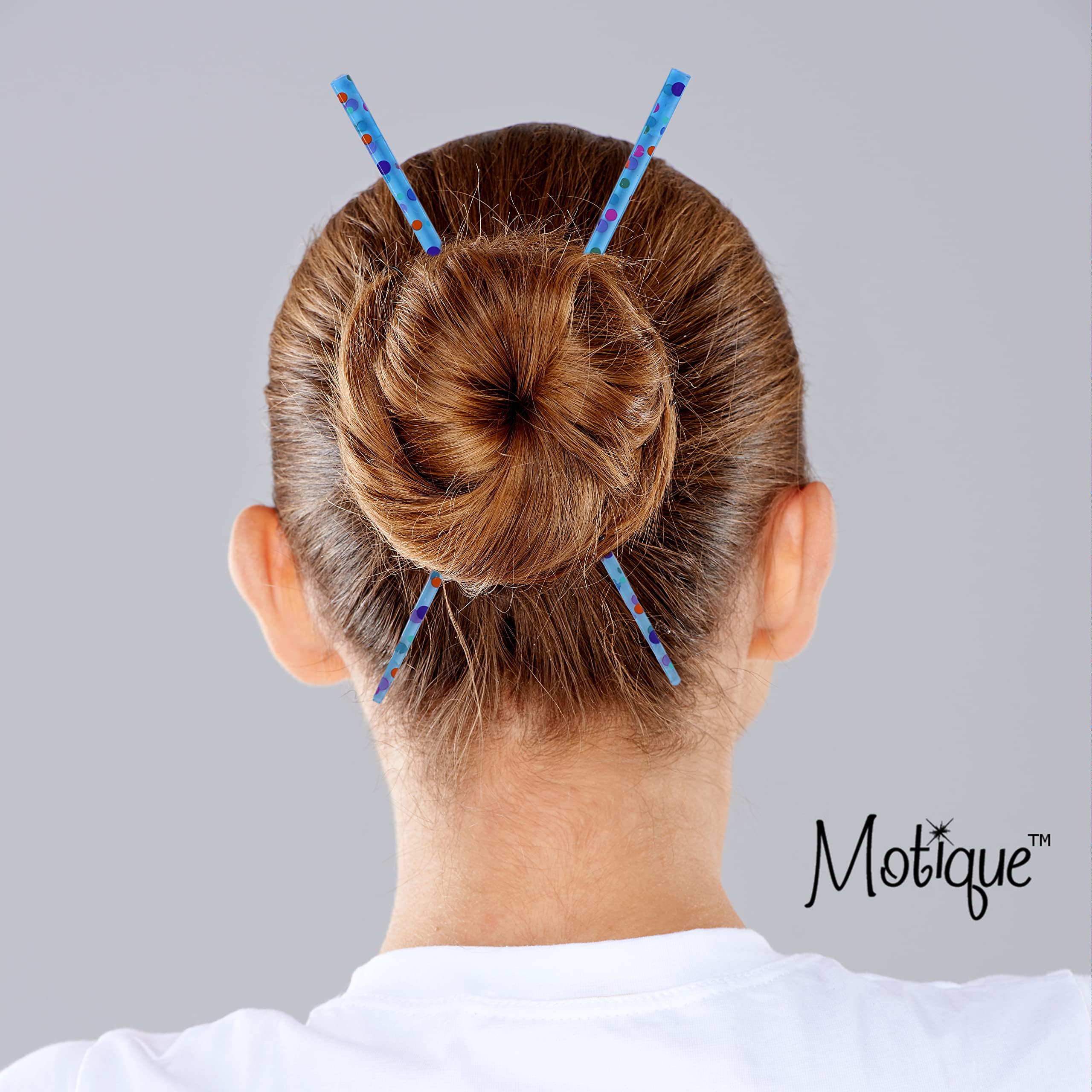 Two Clear Polka Dot Hair Chopsticks for Women - Blue Hair Sticks for Bun, Updo, and Ponytail Hairstyles