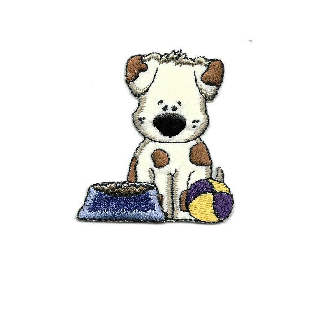 Dog Puppy Pet Bowl Ball Embroidered Iron On Applique Patch - Custom Pet Accessories for DIY Crafts, Clothing & Backpacks - Perfect for Dog Lovers & Pet Owners