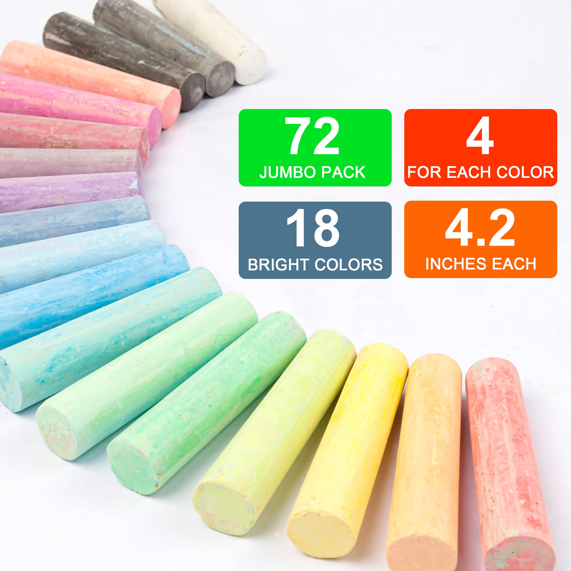 **Feela 72-Pack Jumbo Sidewalk Chalk for Kids - Non-Toxic, 18 Vibrant Colors - Outdoor Play, School Blackboard & Playground Fun - Perfect for Sidewalk Art, Hopscotch & Creative Play**
