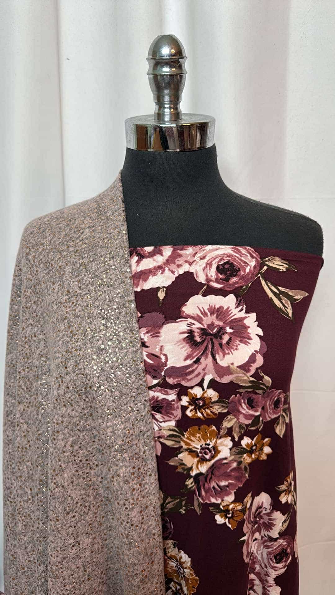 Burgundy Floral & Foil Brushed Hacci Fabric Bundle - 2 Yards Each, Premium DBP Material for Sewing, DIY Crafts, and Home Decor Projects - A26914