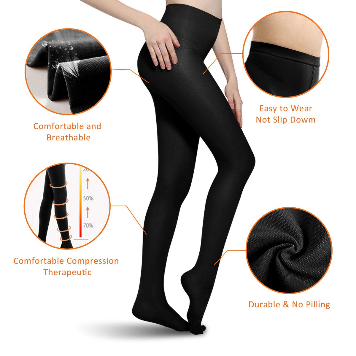 MEILYLA 20-30mmHg Compression Pantyhose for Women - Medical Grade Support Stockings, Opaque Closed Toe Tights for Varicose Veins Relief - Perfect for Travel, Work & Pregnancy Comfort