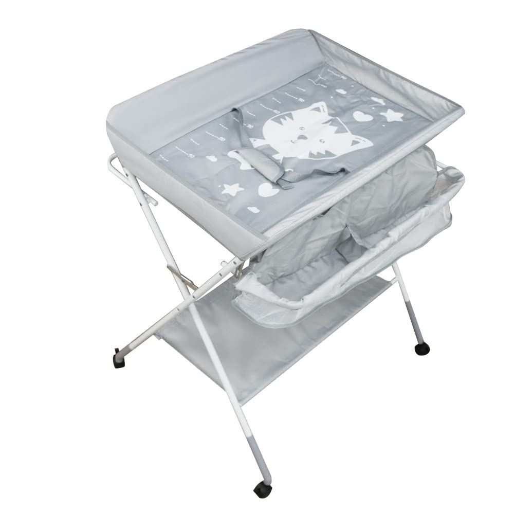 Portable Baby Changing Table with Wheels - Adjustable Height Folding Diaper Station, Mobile Nursery Organizer for Home, Travel & Daycare Use