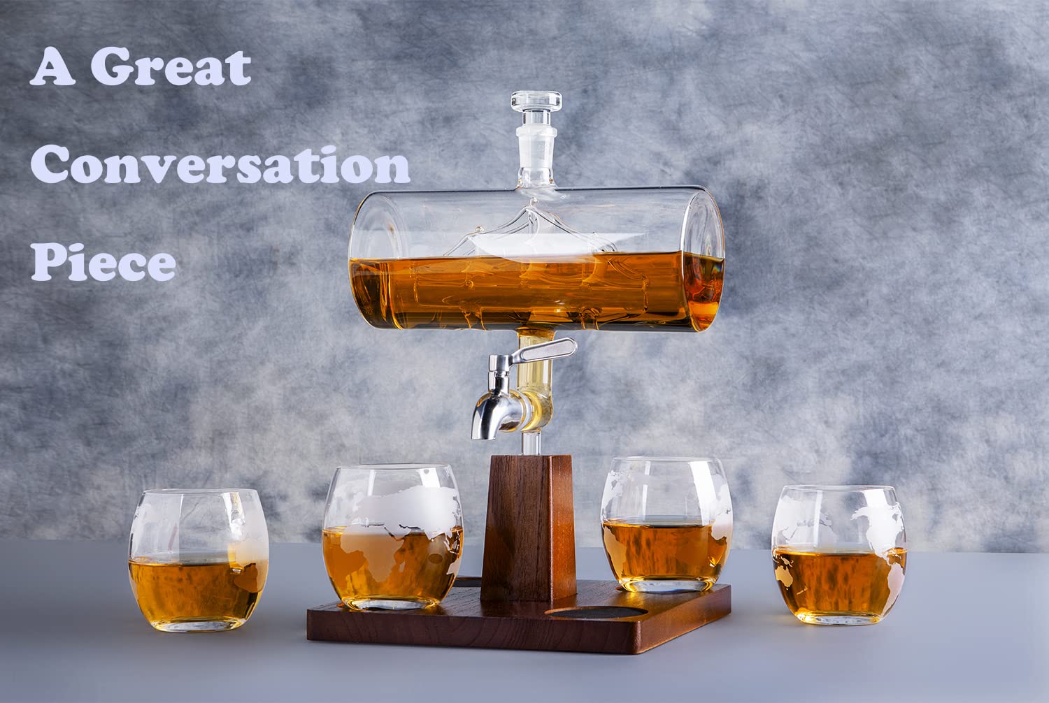 Premium Whiskey Decanter Set with 4 Crystal Globe Glasses - Elegant Barware for Bourbon, Scotch & Liquor - Perfect for Home Bars, Gifts & Entertaining