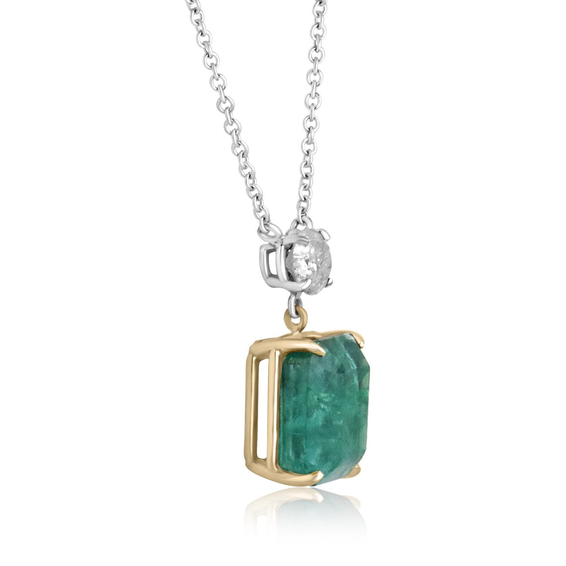 10.57tcw 14K Gold Emerald & Diamond Two Stone Dangle Stationary Necklace for Women - Elegant Jewelry Gift for Birthday, Anniversary & Special Occasions