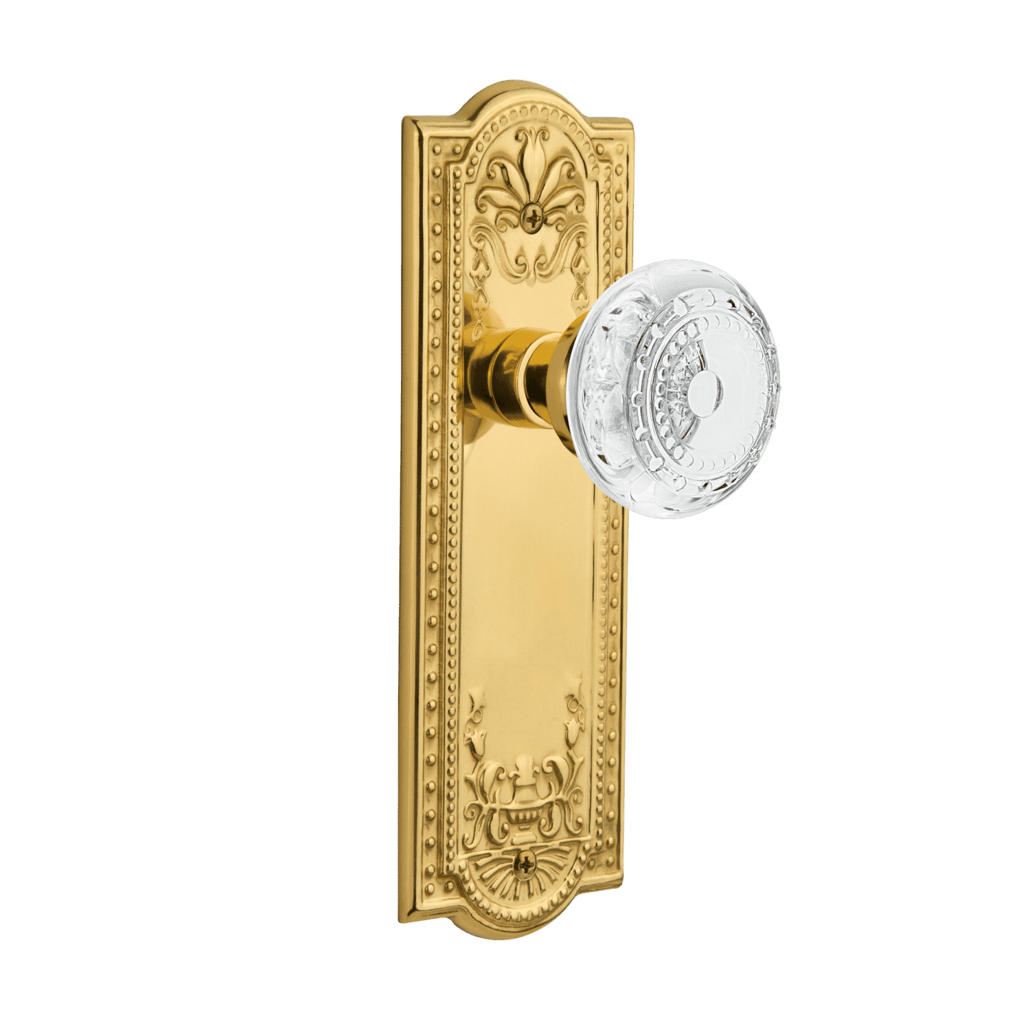 Meadows Long Plate with Crystal Knob in Unlacquered Brass - Elegant Cabinet & Drawer Pull for Kitchen, Bathroom, and Furniture Hardware Upgrade