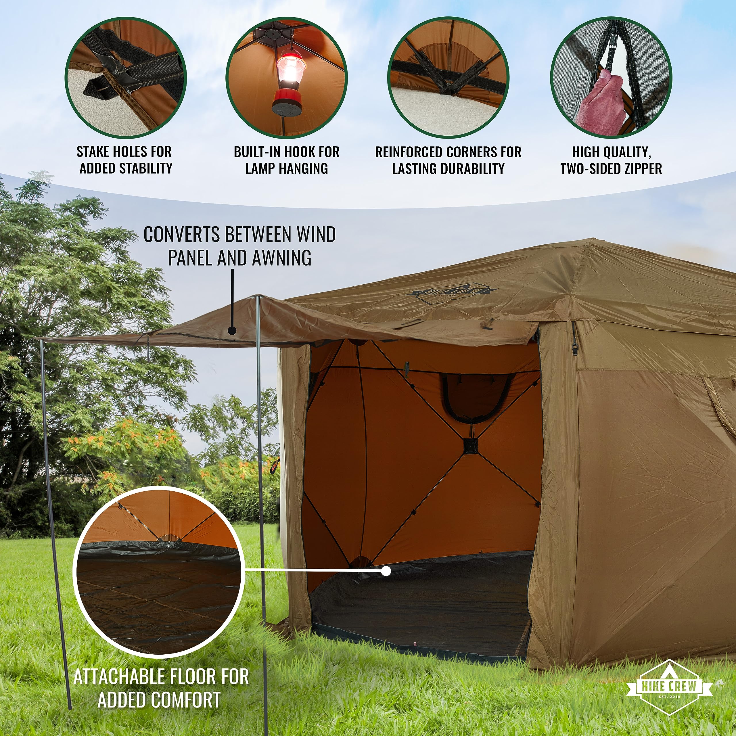 Hike Crew 13’ x 13’ Waterproof Pop-Up Gazebo Tent with Built-in Floor | 6-Sided Outdoor Canopy Shelter, Screened Roof & Cover, UV Resistant SPF 50+ | Perfect for Camping, Backyard Parties, Beach Outings & Outdoor Events