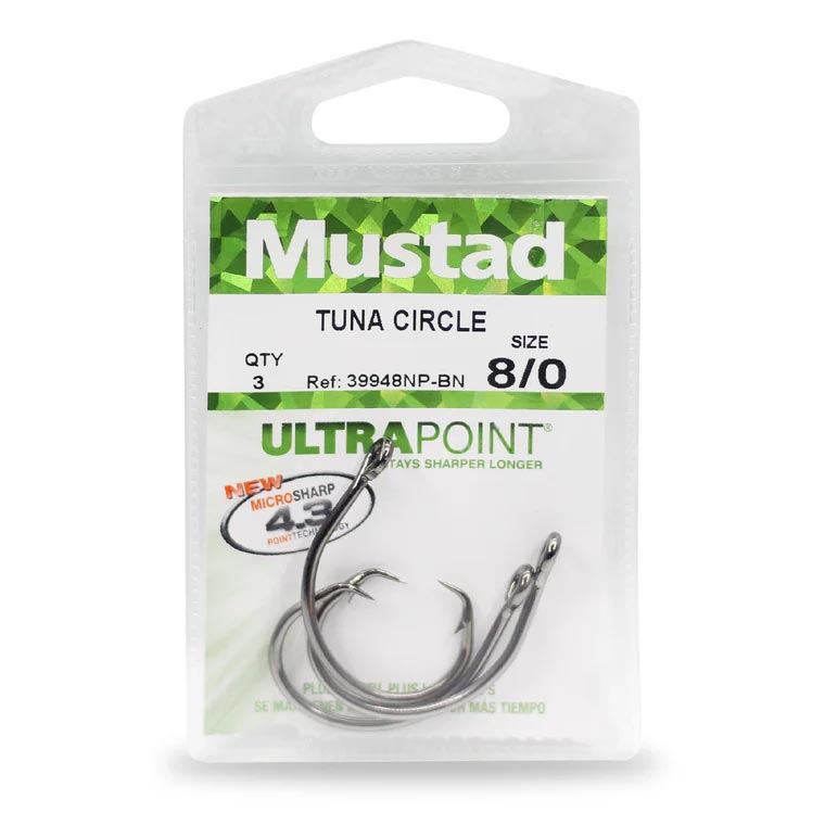 Mustad 39948NP Wide Gap Inline Tuna Circle Hooks - Saltwater Fishing Hooks for Tuna, Marlin & Big Game Fish - Perfect for Offshore & Deep Sea Fishing Adventures