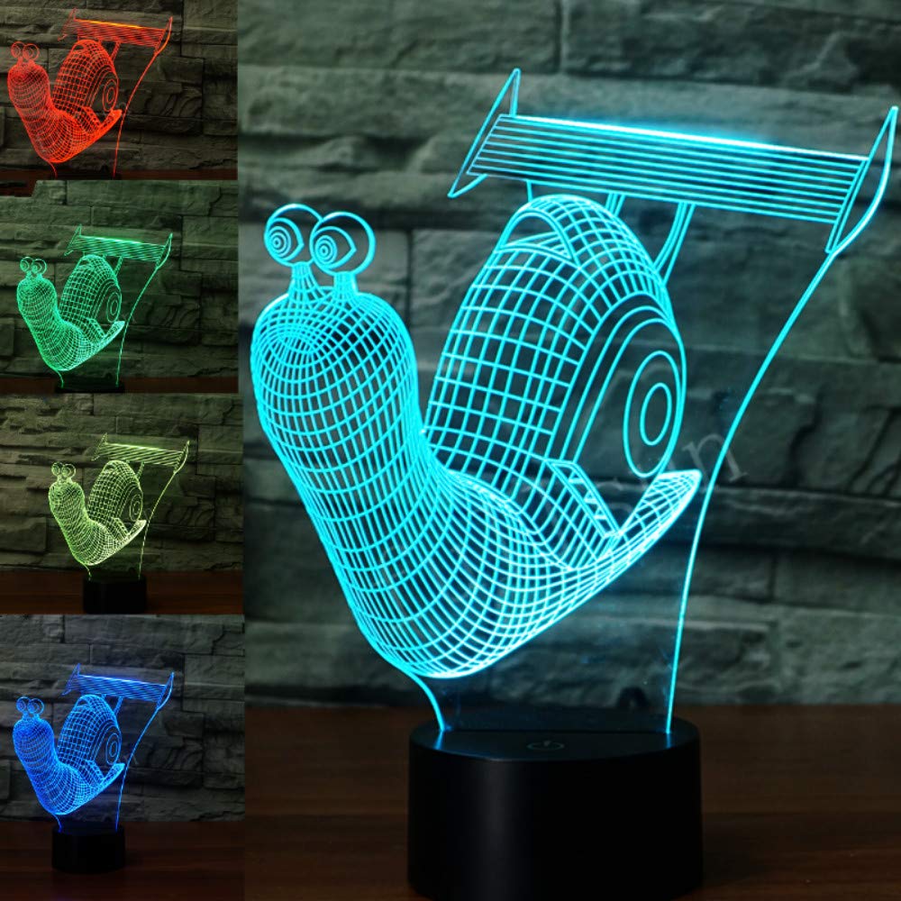 3D Snail Night Light LED Touch Switch Table Lamp - 7 Color Changing Optical Illusion Desk Decor for Kids Room, Nursery, Birthday Gift (Perfect for Bedtime, Christmas Decor & Children's Playroom)
