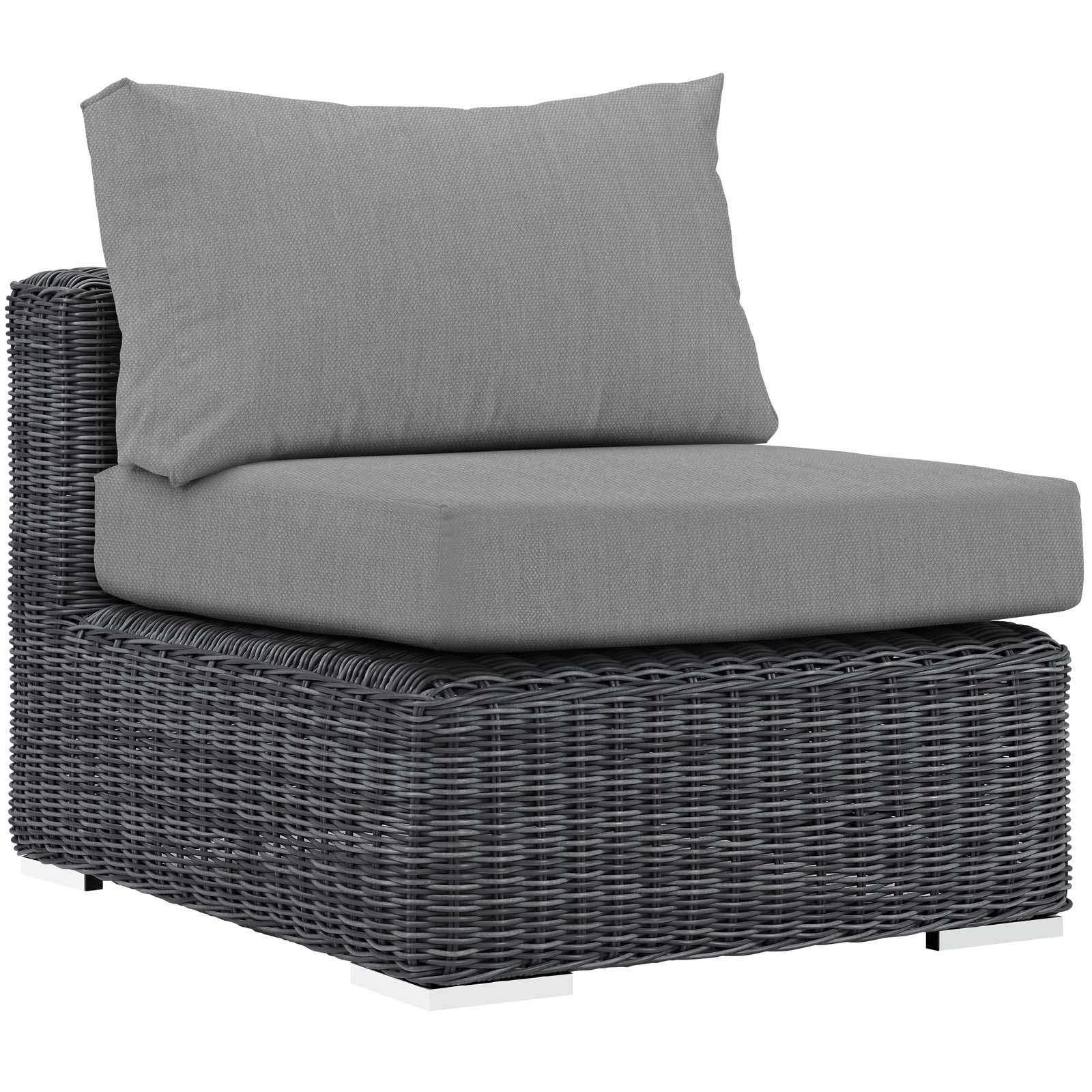 Modern Contemporary Outdoor Patio Lounge Sectional Sofa Set - Rattan Wicker Furniture in Gray - Perfect for Backyard, Poolside & Garden Relaxation