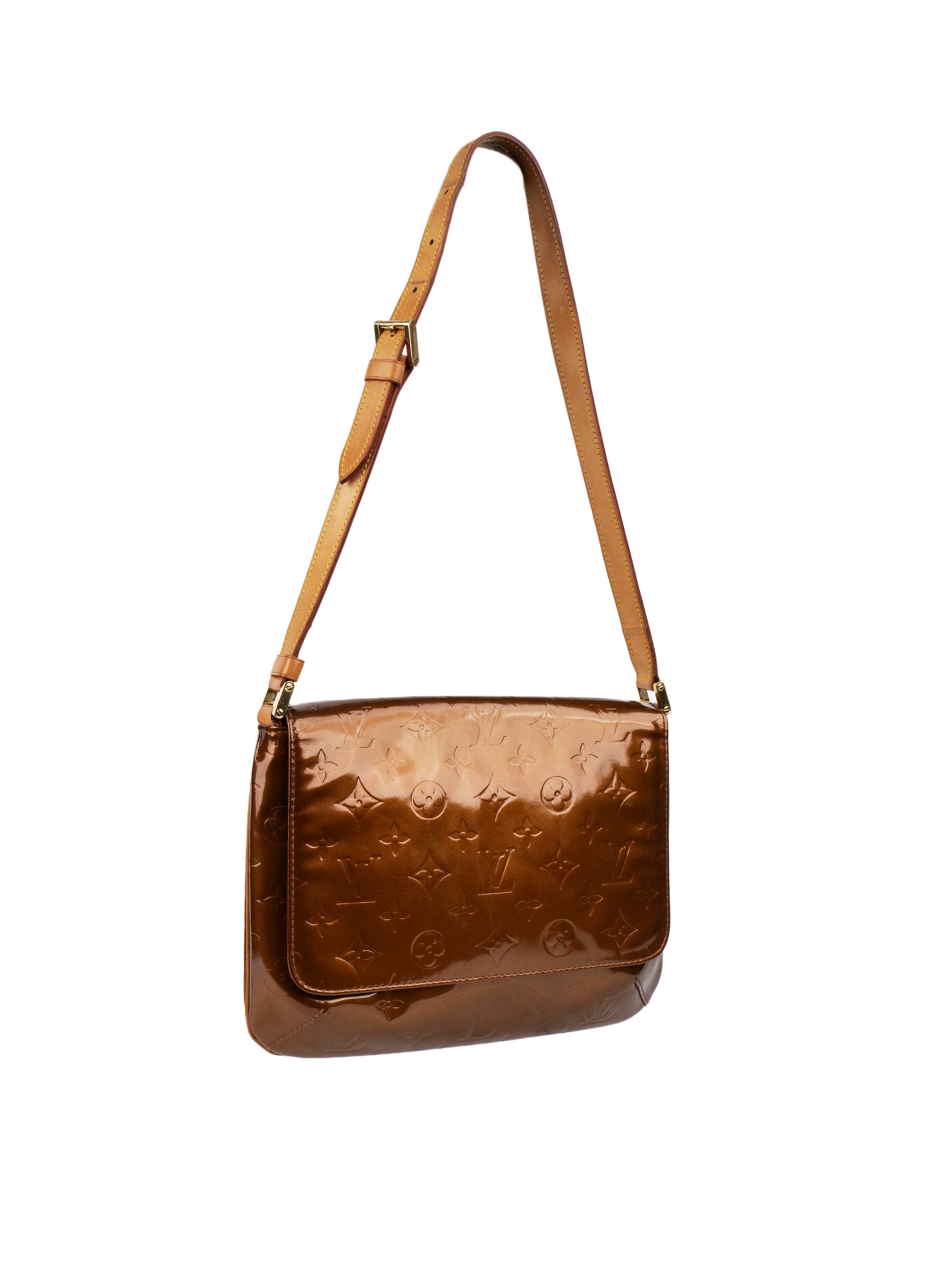 Authentic Louis Vuitton Bronze Vernis Patent Leather Musette Salsa Crossbody Bag - Luxury Designer Handbag for Women, Perfect for Date Night & Evening Events