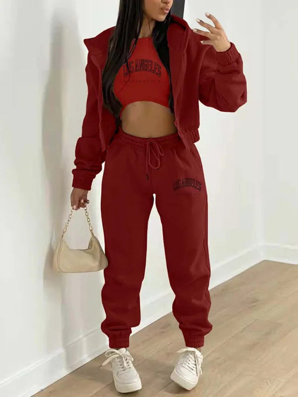 Comfortable Women's Casual Jogger 3-Piece Set - Soft Lounge Pants, T-Shirt & Hoodie for Home, Gym & Running
