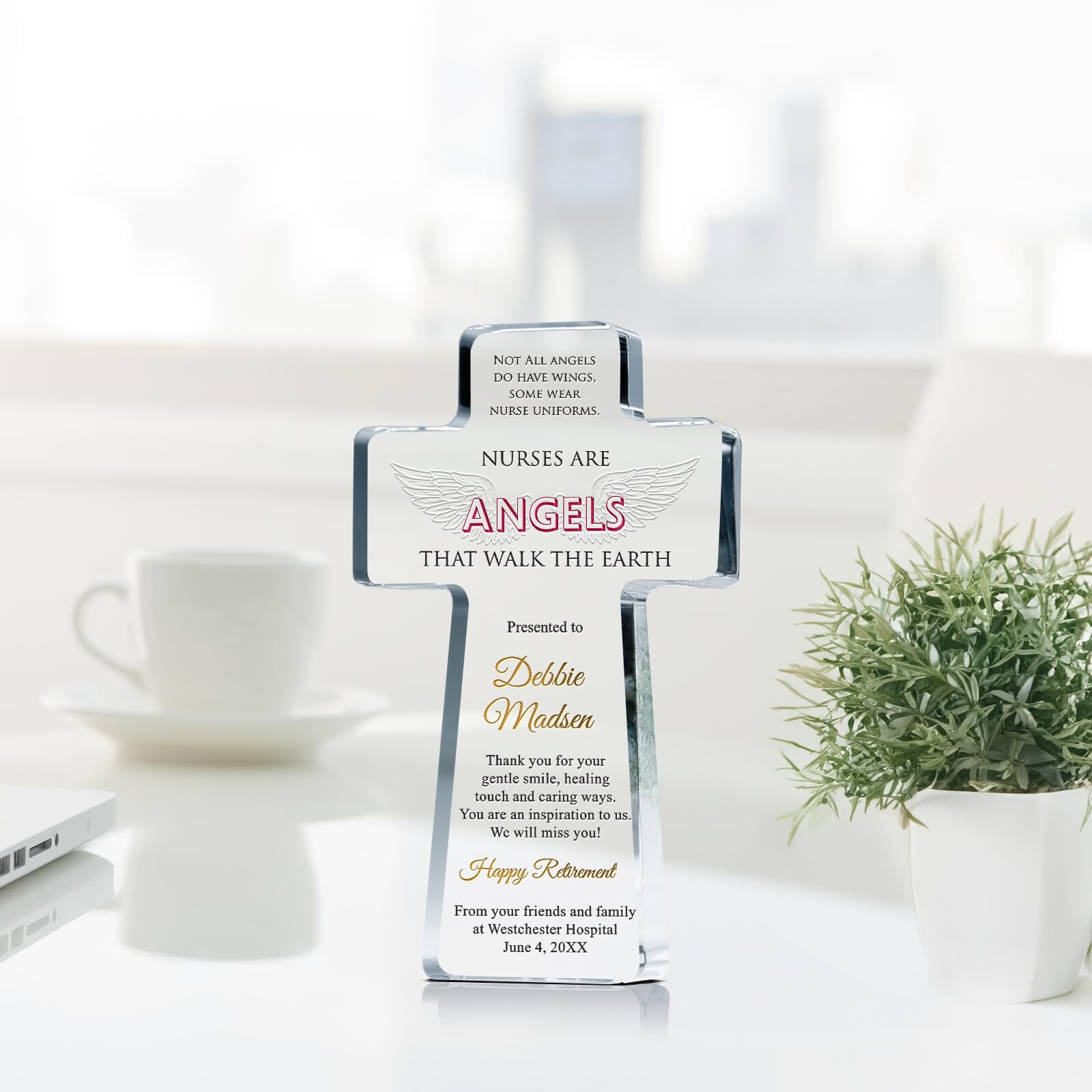 Personalized Crystal Standing Cross Nurse Retirement Gift - Custom Engraved with Name - Unique Retirement Present for Nurses from Colleagues & Friends (8 Inch) - Perfect for Retirement Ceremonies, Office Decor & Meaningful Keepsakes