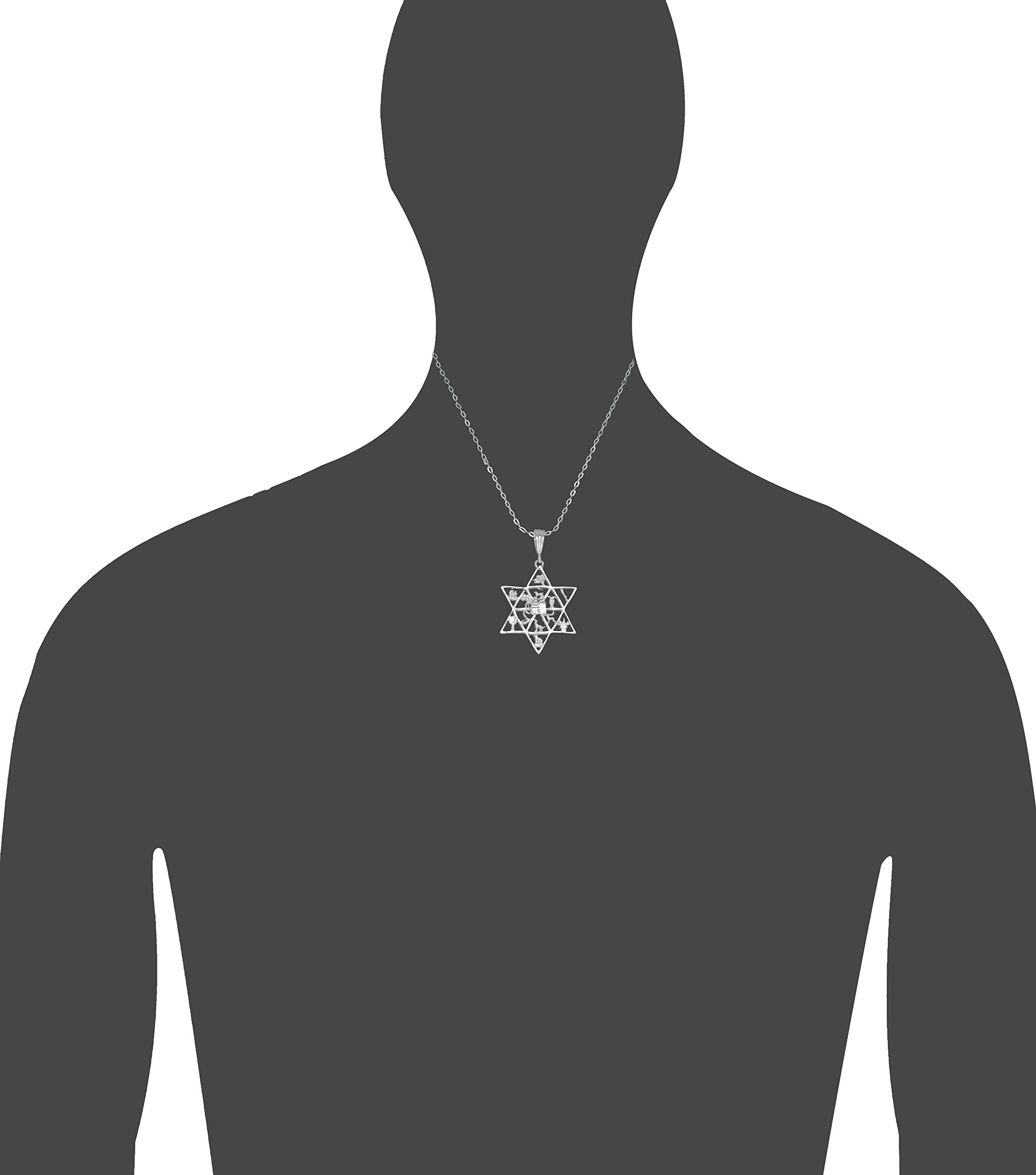 Sterling Silver 12 Tribes of Israel Charm Necklace with Star of David Pendant on 18