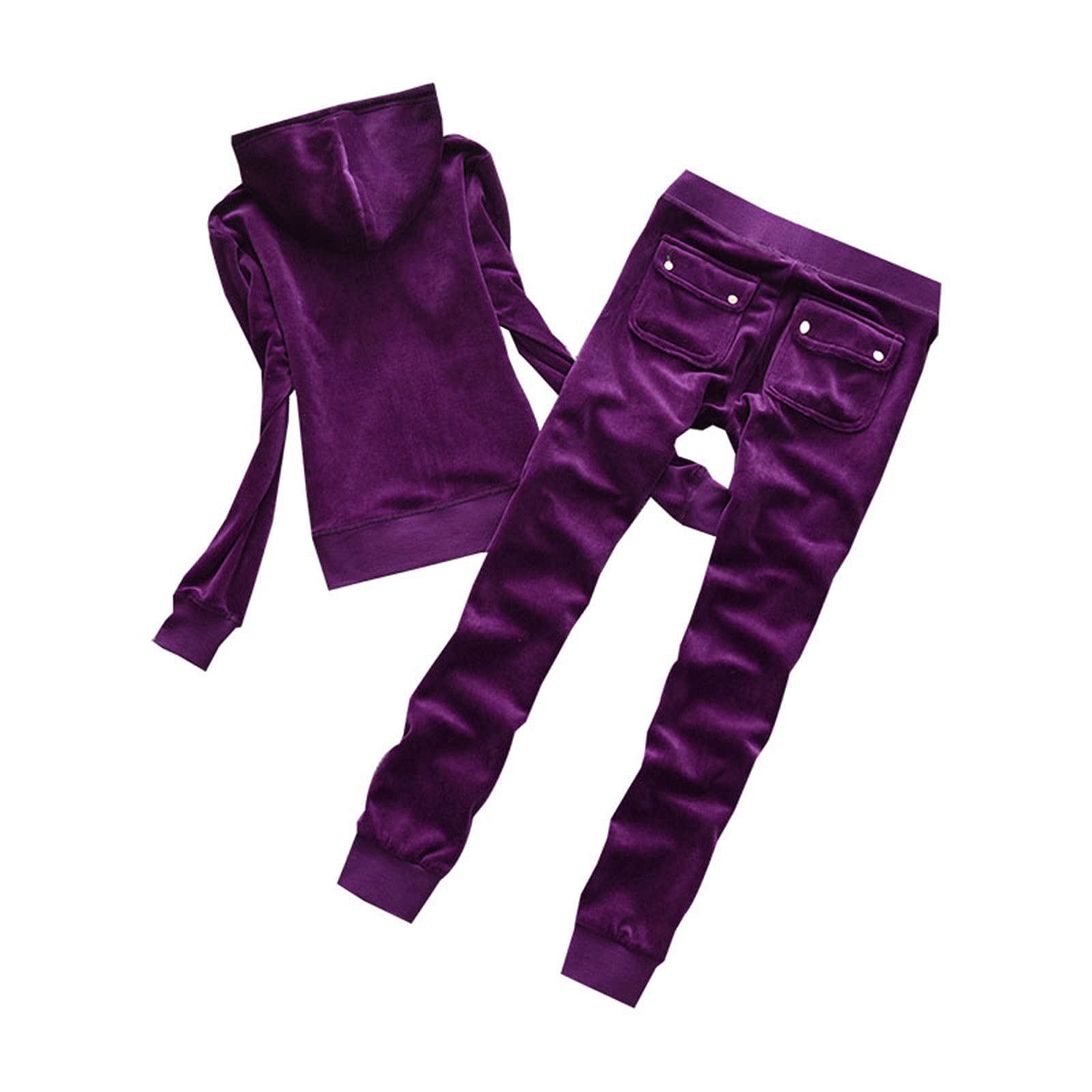 Women's Velvet Tracksuit Set - Soft Velour Hoodie & Pants 2-Piece Outfit for Lounge, Travel & Workout | Cozy Winter Casual Wear