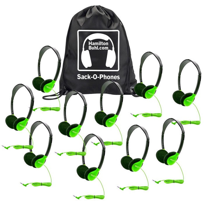 HamiltonBuhl Sack O Phones SchoolMate Personal Headphones (10 Pack) - 5 Color Options for Classroom, Library & Study Use