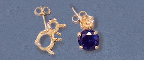 Premium 2-Piece Round Two Stone Earring Settings - Solid Sterling Silver or 14K White/Yellow Gold - Handcrafted in USA (162758/142758) - Perfect for Weddings, Anniversaries & Special Occasions