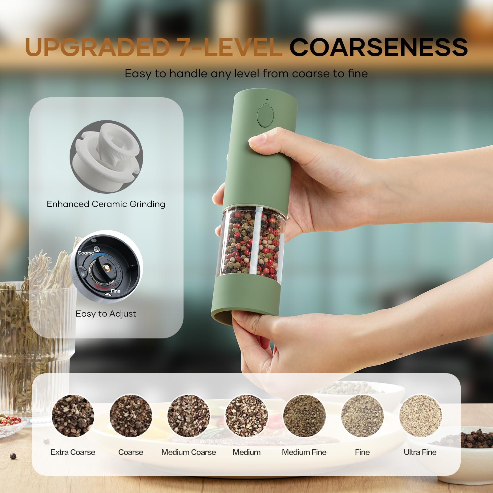 Premium Electric Salt & Pepper Grinder Set (2 Pack) - USB Rechargeable Battery, Adjustable Coarseness, One-Hand Operation with LED Light - Automatic Spice Mill for Kitchen, Dining Table, Camping & Outdoor Cooking | Perfect Gift for Home Chefs