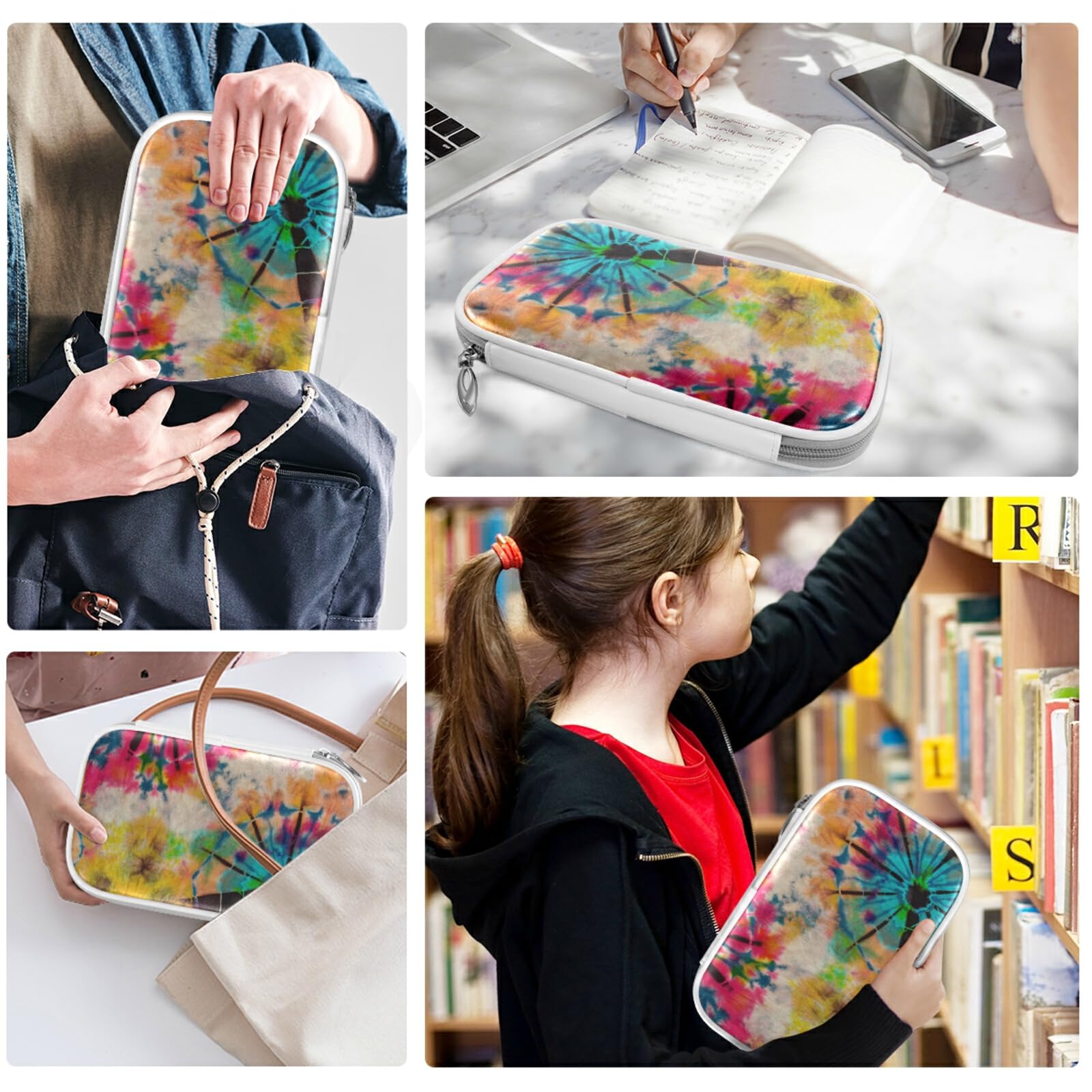 ZZKKO Tie Dye Boho Pencil Case with Zipper - Stylish Pouch for Pens, Makeup & School Supplies | Perfect for Office, College & Travel Organization (Bohemian Design)