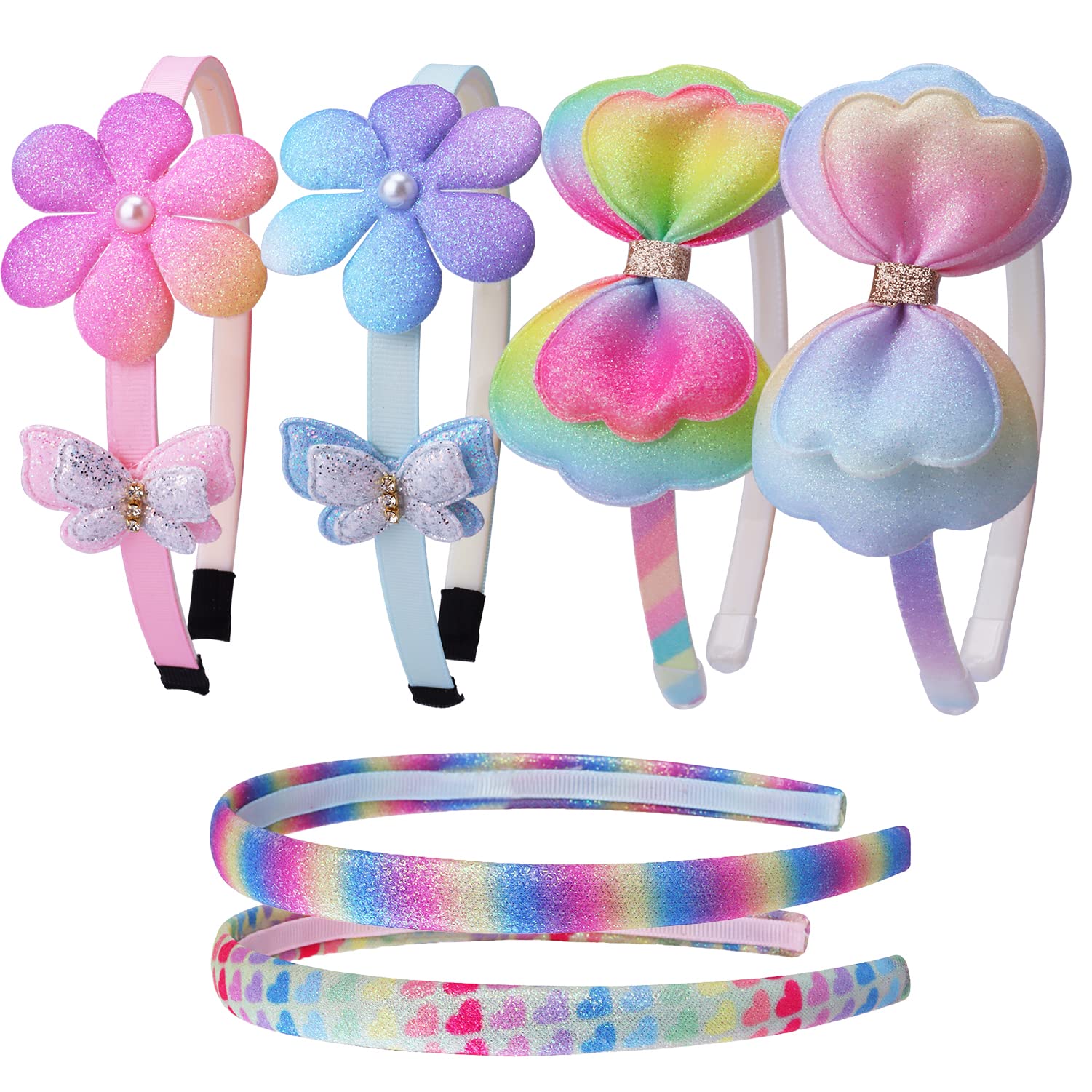 Sparkly Butterfly Hairbands for Girls - 6pcs Glitter Sequin Headbands with Teeth & Bow Design - Cute Toddler Hair Accessories for Parties, Weddings, and Everyday Wear