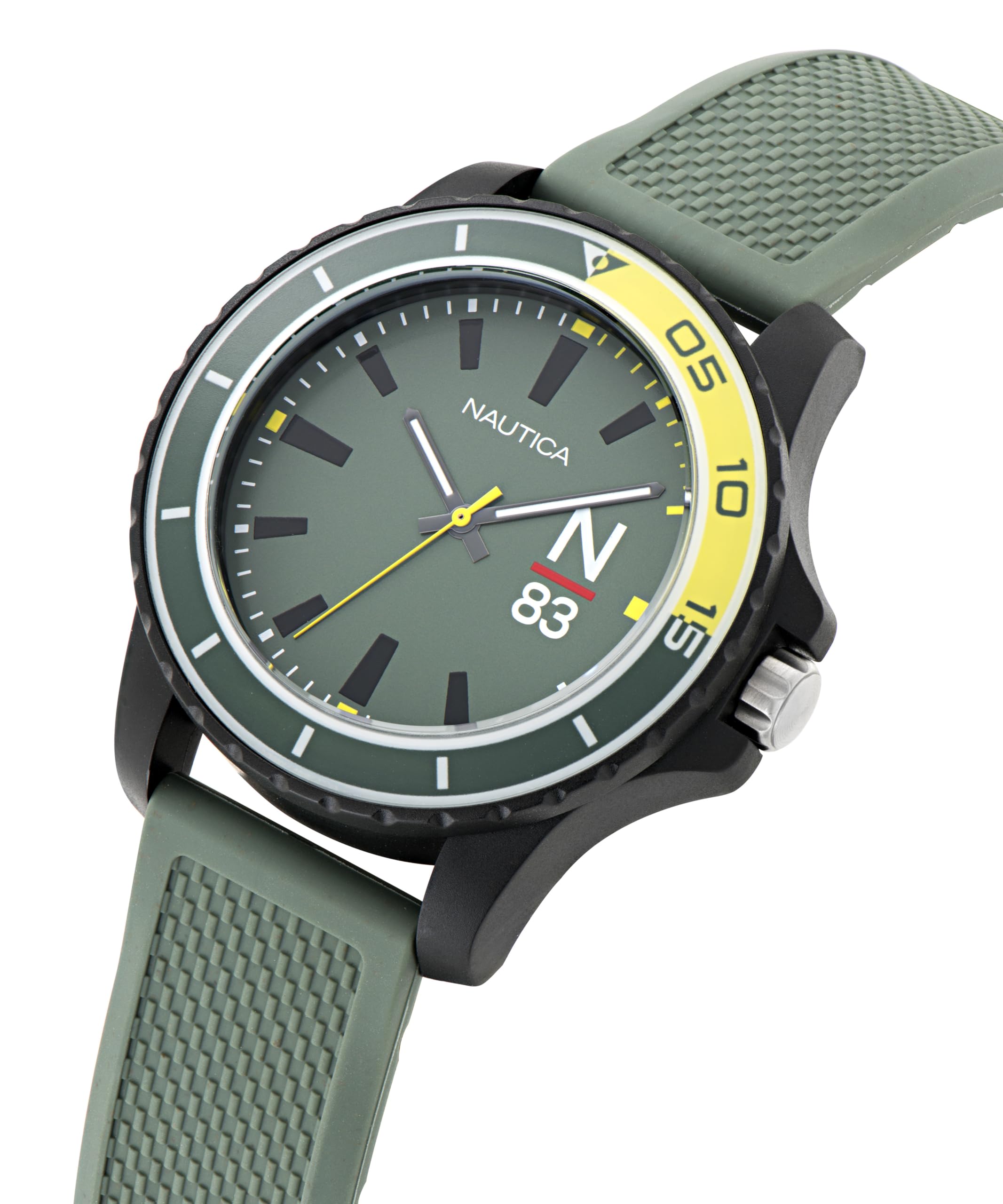 Nautica Men's NAPFWF304 Finn World Military Green Wheat PU Fiber Strap Watch - Waterproof Casual & Dress Watch for Outdoor, Office & Everyday Wear