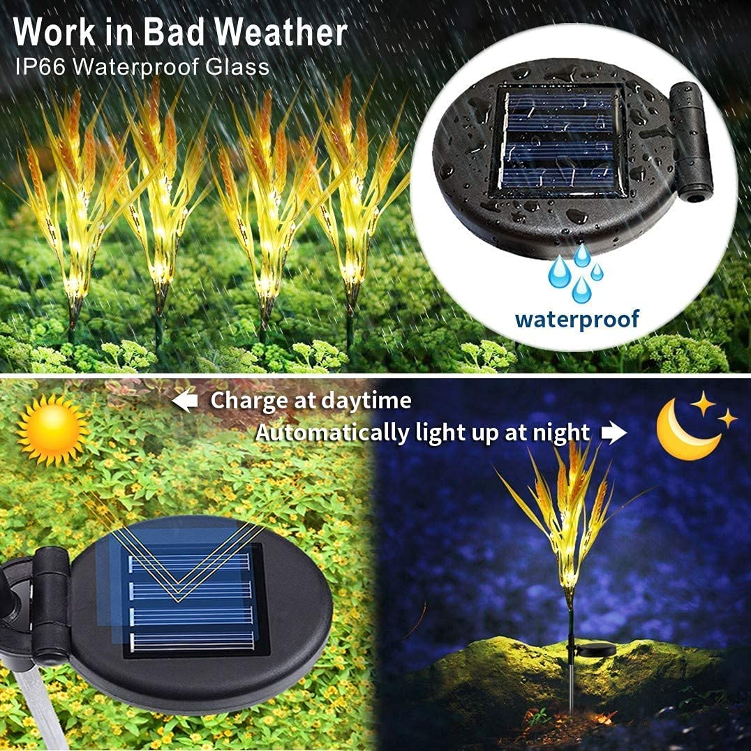 Idefair Solar Flower Lights - 2 Pack Outdoor Garden Stake Lights, Wheat Ear LED Solar Lights, Waterproof Solar Powered Decor for Yard, Lawn, Pathway & Wedding (Perfect for Patio, Backyard & Landscape Lighting)