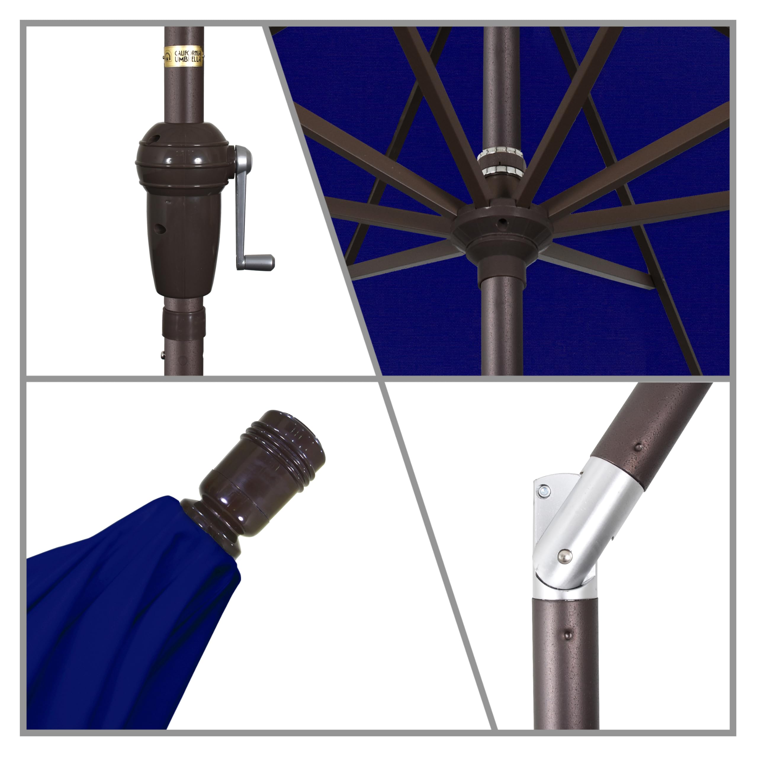 9' Round California Umbrella with Crank Lift & Auto Tilt - Bronze Aluminum Market Umbrella for Patio, Garden, Poolside & Outdoor Dining