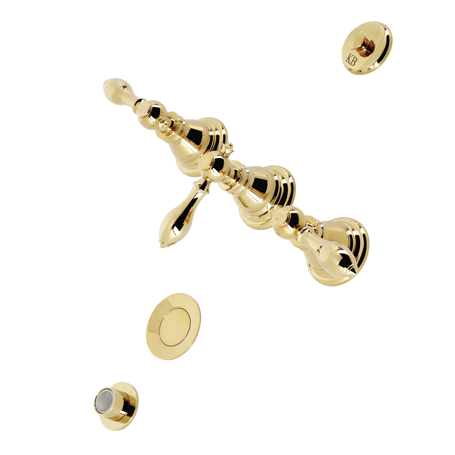 American Classic KB322ACL 3-Handle Deck Mount Vertical Spray Bidet Faucet with Brass Pop-Up Drain - Polished Brass Finish for Bathroom & Powder Room Renovation