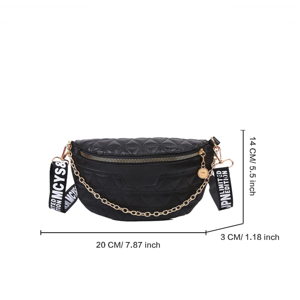 Quilted PU Leather Fanny Pack for Women - Crossbody Waist Bag, Fashion Chest Bag, Casual Belt Purse (Black) - Perfect for Travel, Running, Hiking & Everyday Use