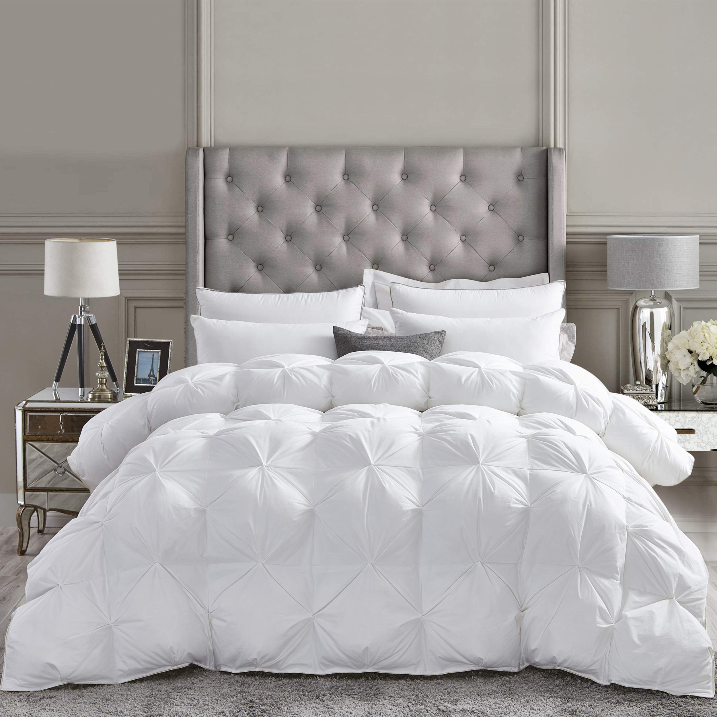 Premium 1500 Thread Count 100% Egyptian Cotton Siberian Goose Down Comforter - 50oz King/California King Size White Baffle Box Construction - Luxury Bedding for Cold Winter Nights & Cozy Hotel-Style Sleep