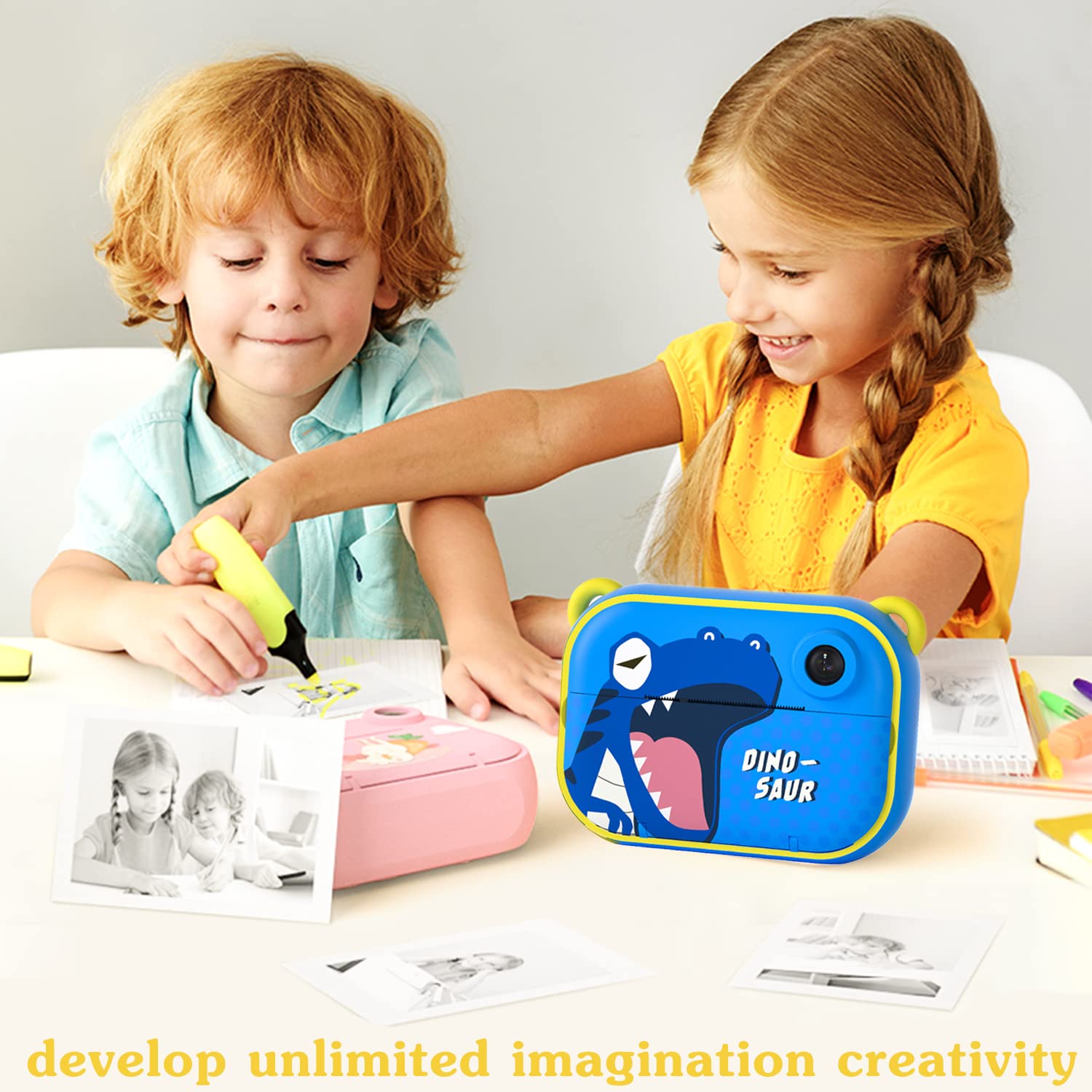 Instant Print Camera for Kids - Pink Digital Camera with 3 Rolls Photo Paper & 32GB TF Card, Christmas Birthday Gifts for Girls, Perfect for Travel, Parties & Creative Photography Fun