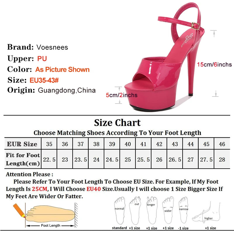 15CM Stiletto Waterproof Platform Sandals for Women - Sexy High Heel Stripper Shoes, Wedding Party Heels, Size 43 - Perfect for Nightclubs, Performances and Special Occasions