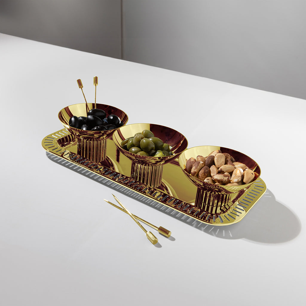 Gold Rectangular Serving Tray with Striations - Elegant Appetizer Platter for Parties, Weddings & Home Decor