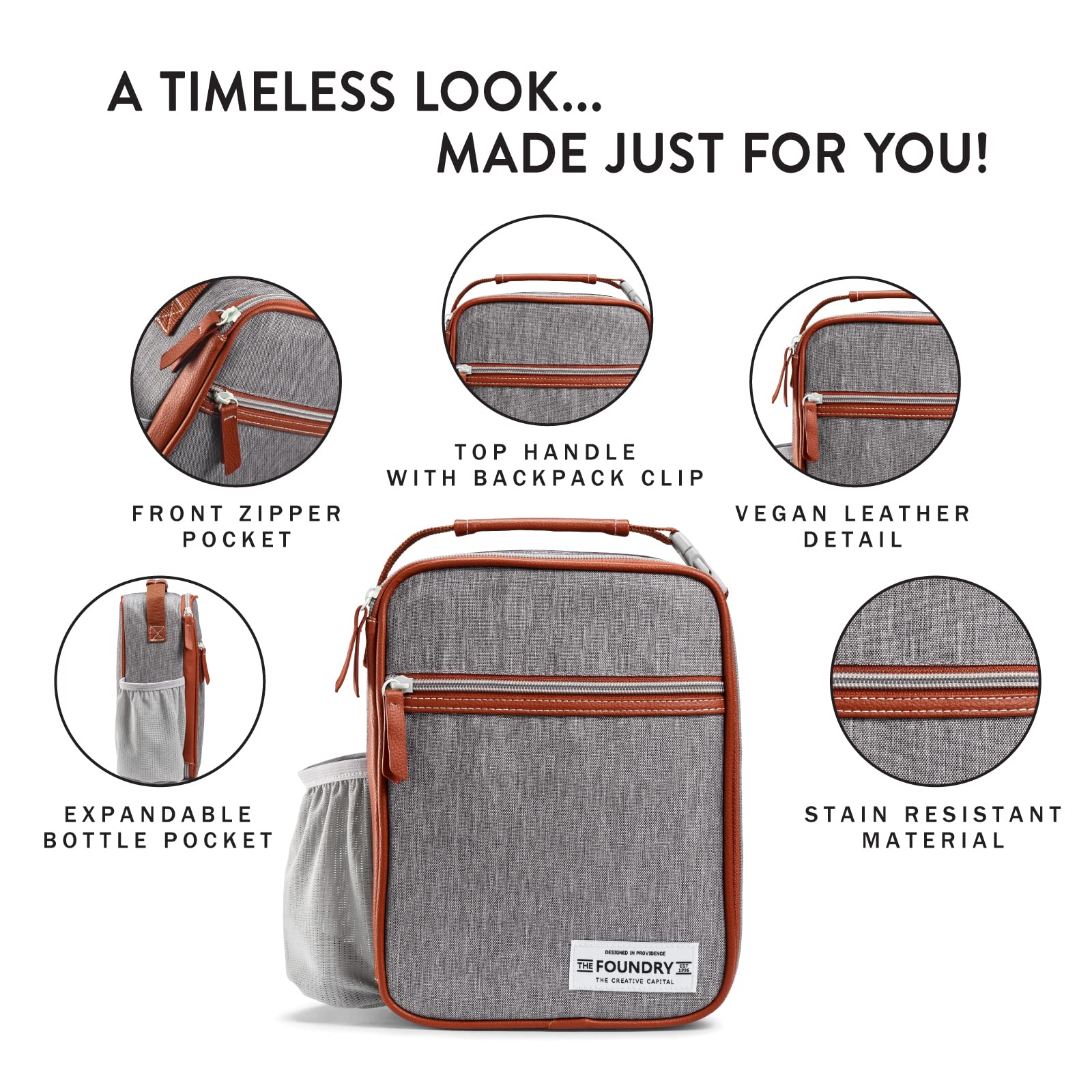 **Fit & Fresh Foundry Insulated Lunch Bag with 2 BPA-Free Food Containers - Reusable Lunch Box & Soft Mini Cooler for School, Work, Picnics & Travel - Grey**    *(Perfect for keeping meals fresh at the office, school lunches, outdoor adventures, or road trips!)*