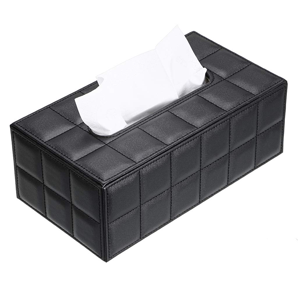 Sumnacon Stylish PU Leather Tissue Box Cover - Magnetic Bottom Rectangular Napkin Holder for Home, Office, Car | Black Grid Design | Perfect for Living Room, Bedroom, and Automotive Interior Decoration