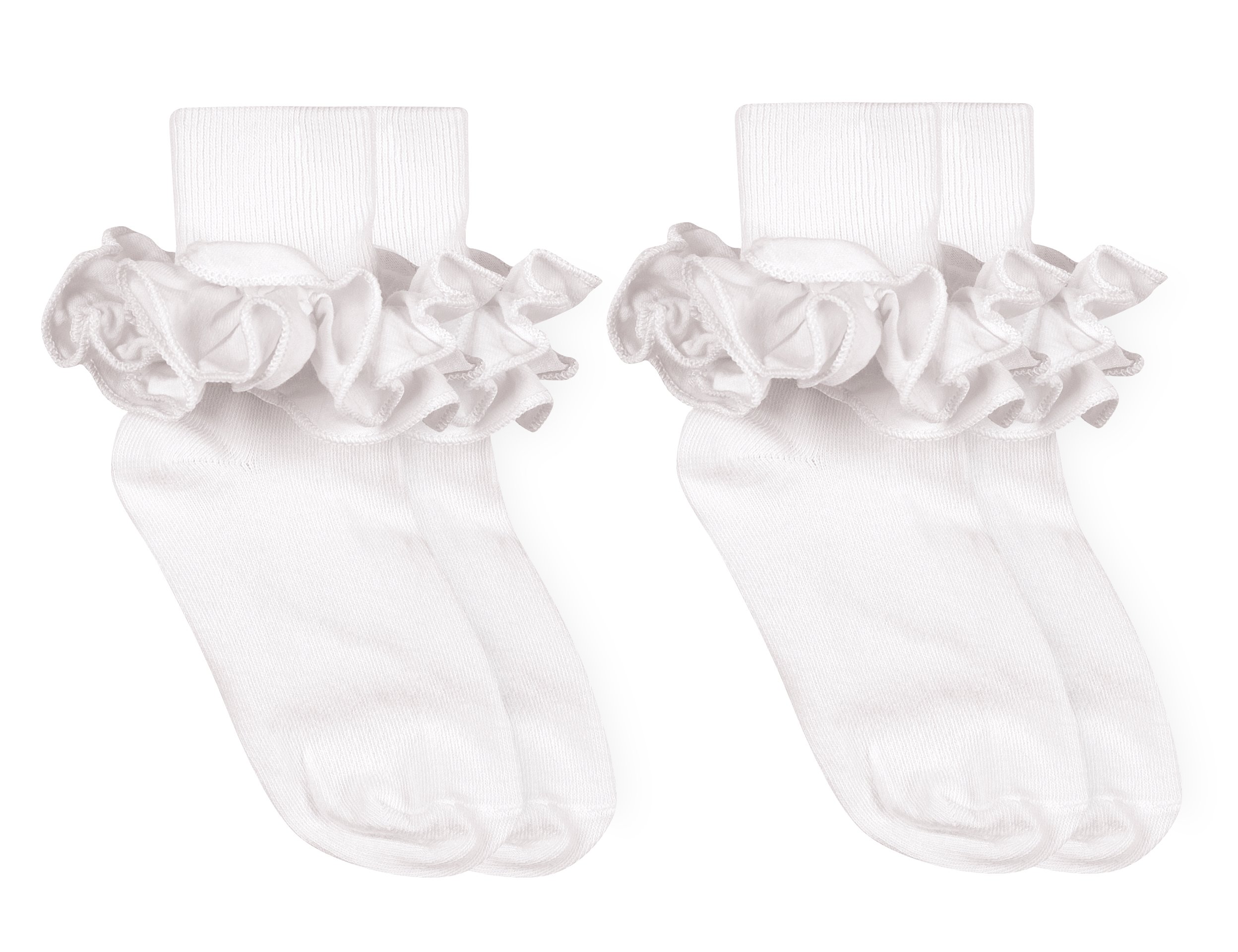 Jefferies Girls' Easter Socks - 2 Pair Pack of Misty Ruffle Lace Dress Turn Cuff Socks for Easter Outfits, Spring Dresses & Special Occasions