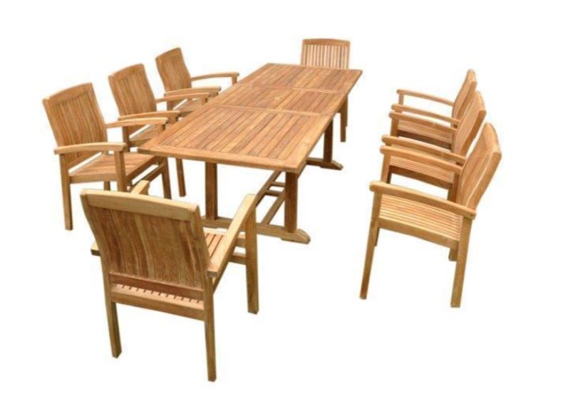 Anderson Teak Bahama Stackable Sahara 9-Piece Rectangular Outdoor Dining Set - Weather-Resistant Patio Furniture for Poolside, Garden & Backyard Entertaining