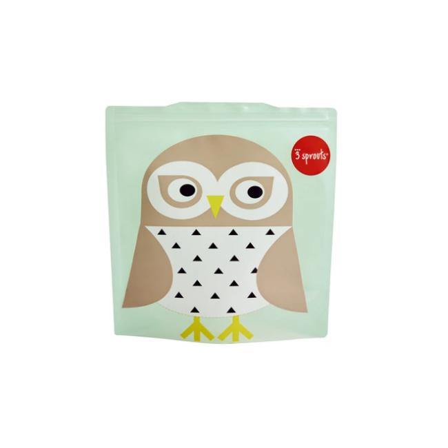 3 Sprouts Sandwich Bags 2-Pack - Cute Owl Design Reusable Lunch Bags for Kids & Adults - Perfect for School, Work, Picnics & Travel