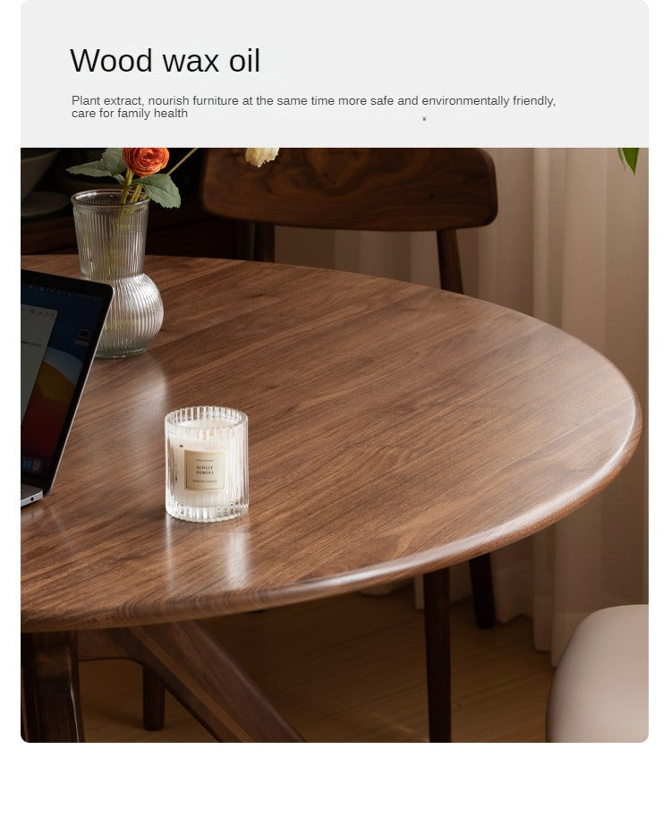 Premium Black Walnut Solid Wood Round Dining Table with Lazy Susan Turntable - Perfect for Family Gatherings & Dinner Parties