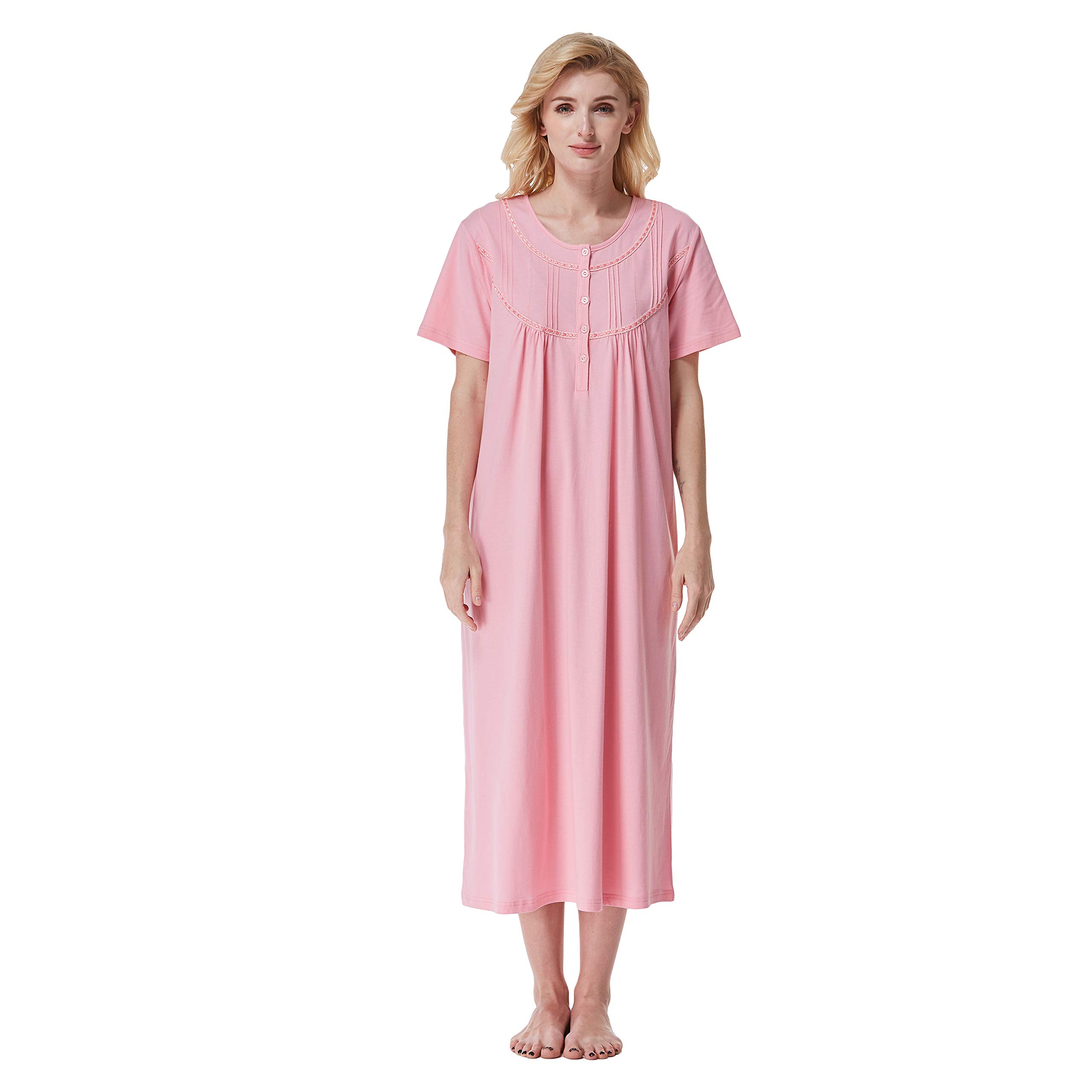 Keyocean Women's 100% Cotton Short Sleeve Nightgown - Soft & Lightweight Sleepwear for Ladies - Perfect for Summer Nights, Lounging & Relaxing at Home