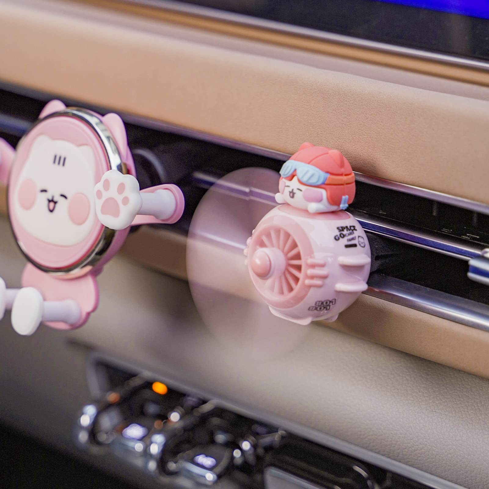 Cute Pilot Cat Car Air Freshener with Rotating Propeller - Funny Cartoon Automotive Air Vent Fan & Creative Car Perfume Diffuser - Perfect for Car, Office, and Home Decor