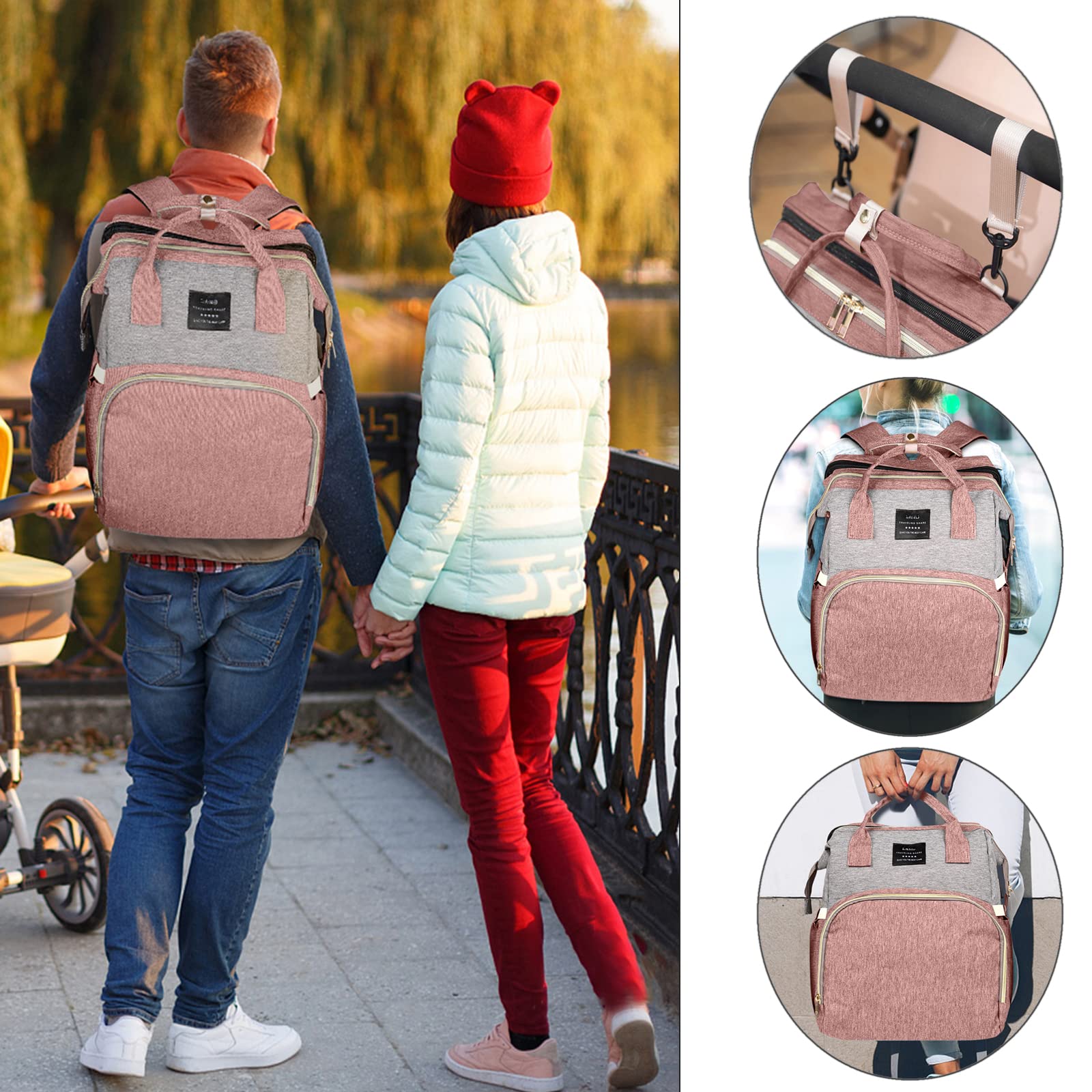 **Baby Diaper Backpack with Changing Station & USB Port - Large Capacity Travel Diaper Bag for Boys & Girls - Perfect Baby Shower Gift & Registry Essential for New Moms (Pink)**    *(Ideal for Travel, Daycare, Park Outings & Hospital Visits)*